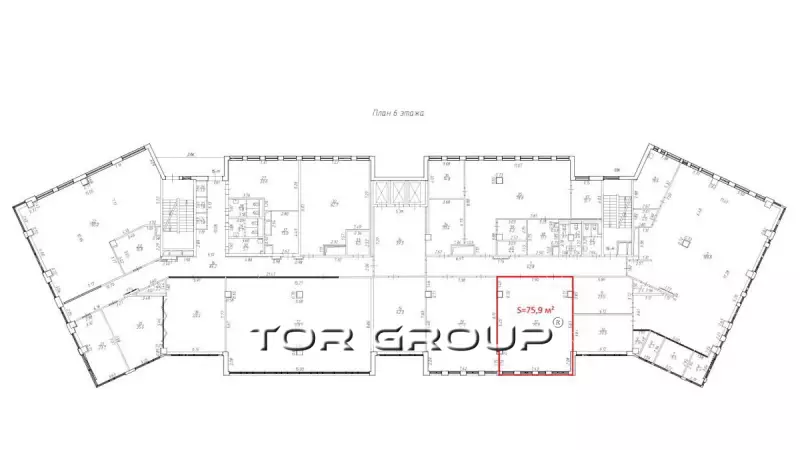 Аренда офиса 75,9 м2 на 6 этаже-99. План объекта