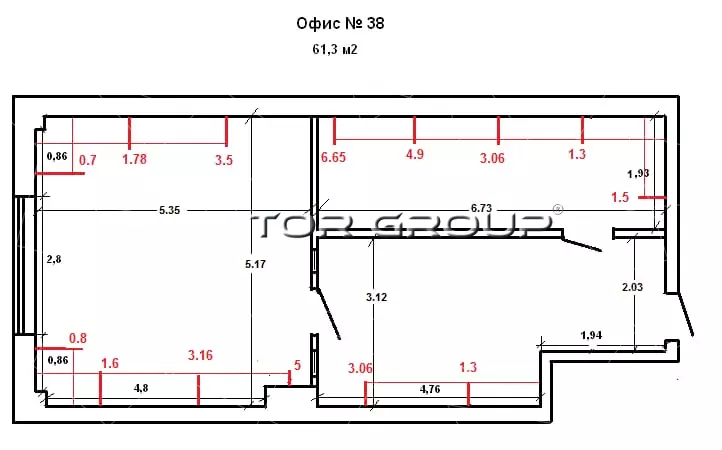 Офис 61,3 м2 от собственника-99. План объекта