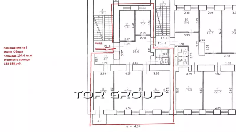Офис, 104.4 м&sup2;, 5 каб, на Звенигородской-99. План объекта
