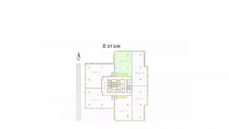 Угловой офис 159.8 м&sup2; с окнами в пол-99. План объекта