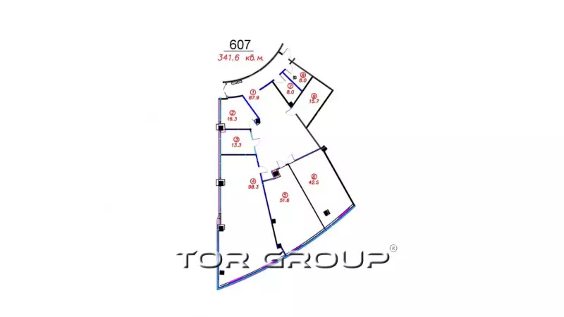 Офисный блок 341,6 м2 класса А-99. План объекта