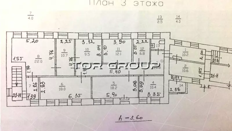 Продается 3й этаж 160 м2 в здании внутри двора-99. План объекта