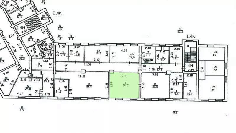 Аренда офиса 34.5 кв.метров, 2 этаж-99. План объекта