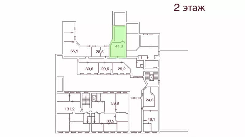 Аренда офиса 44.3 кв.метров, 2 этаж-99. План объекта