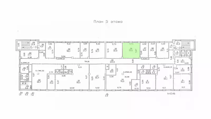 Аренда офиса 33.6 кв.метров, 5 этаж-99. План объекта