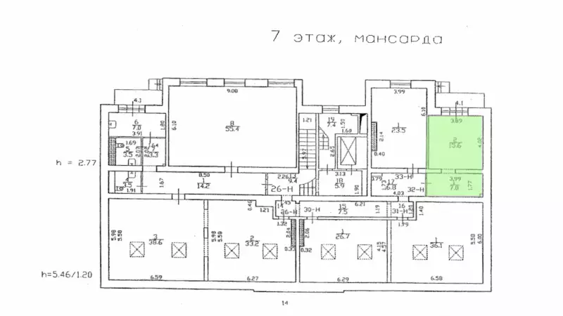 Аренда офиса 22.6 кв.метров, 7 этаж-99. План объекта