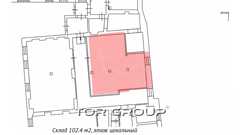 Аренда склада 102.4 кв.метров, Цоколь этаж-99. План объекта