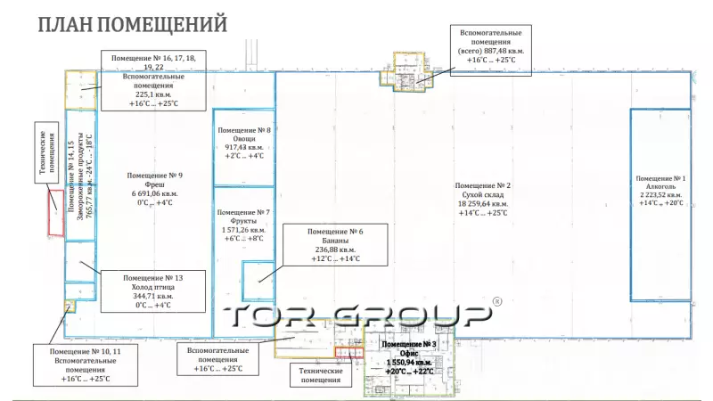 Мультитемпературный склад 33602 м2 на Московском ш-99. План объекта