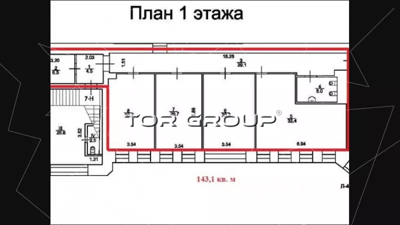Аренда офиса 143.1 кв.метров, 1 этаж-99. План объекта