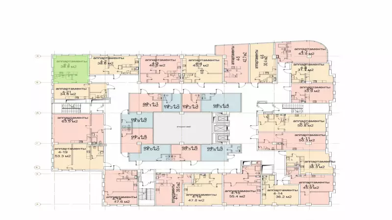 Продажа офиса 38.8 кв.метров, 4 этаж-99. План объекта