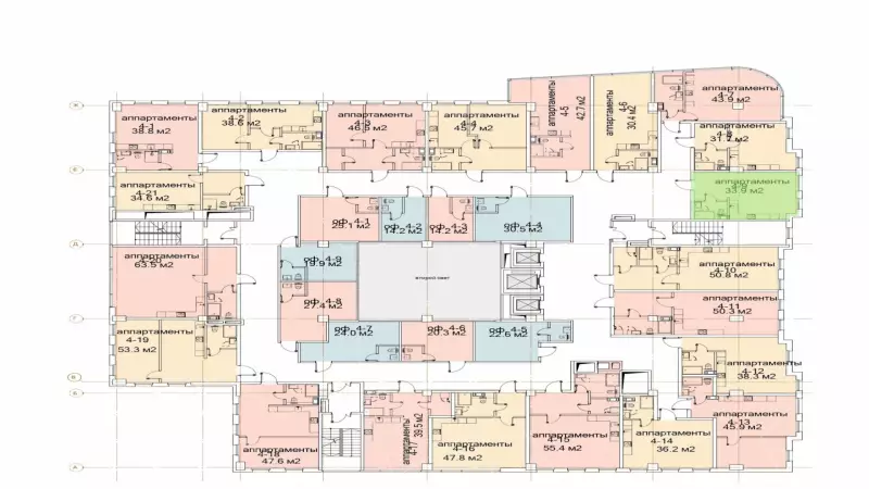 Продажа офиса 33.9 кв.метров, 4 этаж-99. План объекта