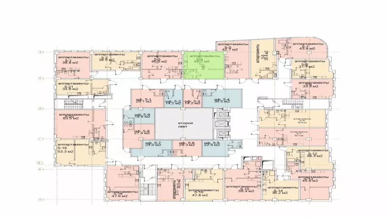 Продажа офиса 45.7 кв.метров, 5 этаж-99. План объекта