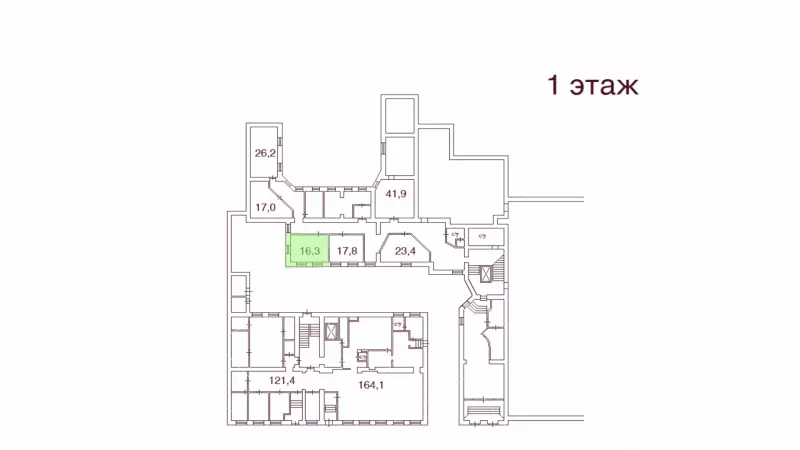 Аренда офиса 16.3 кв.метров, 1 этаж-99. План объекта