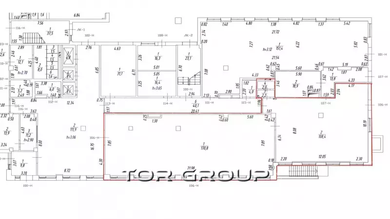 Аренда офиса 279.2 кв.метров, 1 этаж-99. План объекта
