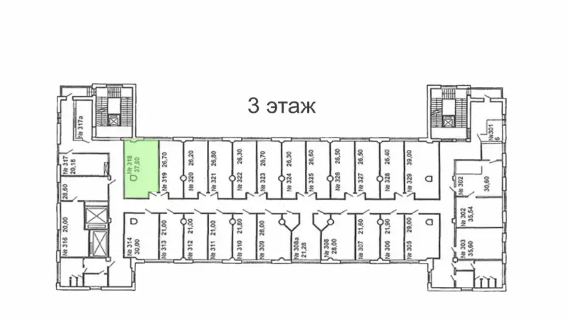 Аренда офиса 37.8 кв.метров, 3 этаж-99. План объекта