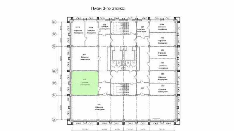 Аренда офиса 36 кв.метров, 3 этаж-99. План объекта