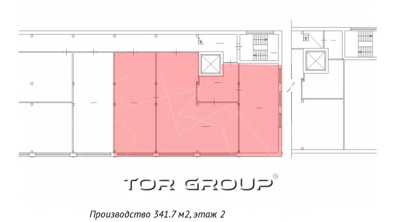 Производство/склад 341,7 м2, у лифта-99. План объекта