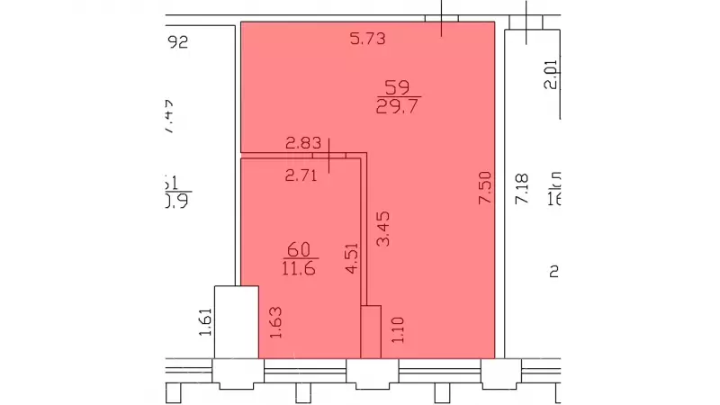 Аренда офиса 41.3 кв.метров, 3 этаж-99. План объекта