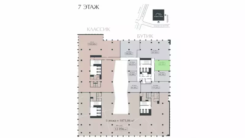Офис класса Prime 95 метров-99. План объекта