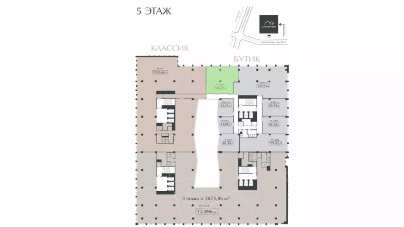 Продажа офиса 180.68 кв.метров, 5 этаж-99. План объекта
