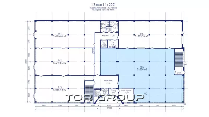 Продажа универсального помещения 520 кв.метров, 1 этаж-99. План объекта