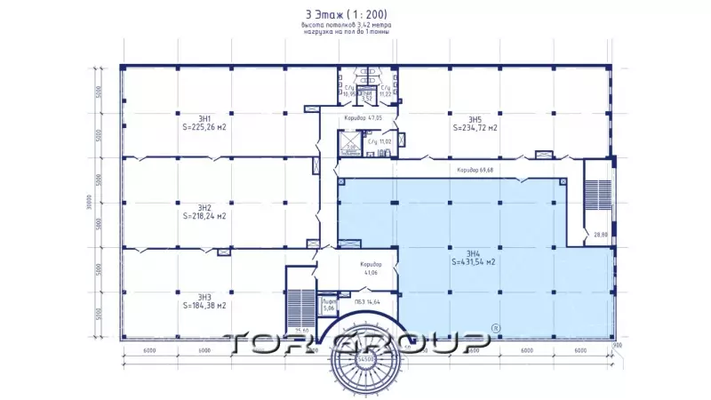 Продажа офиса 431.54 кв.метров, 3 этаж-99. План объекта