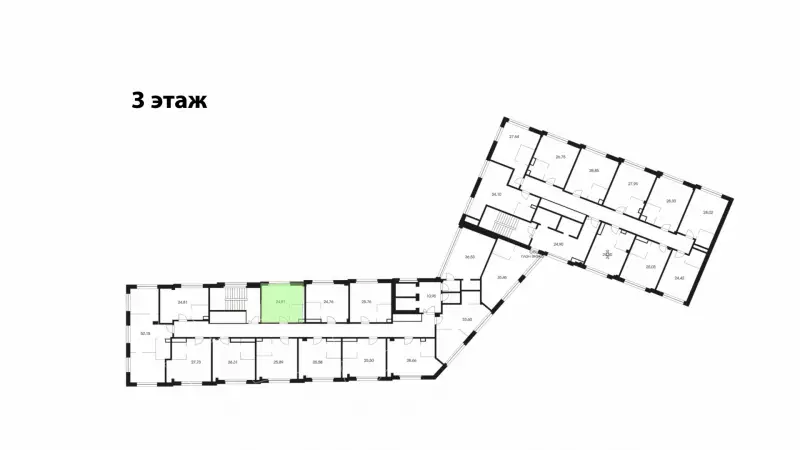 Продажа офиса 23.94 кв.метров, 3 этаж-99. План объекта