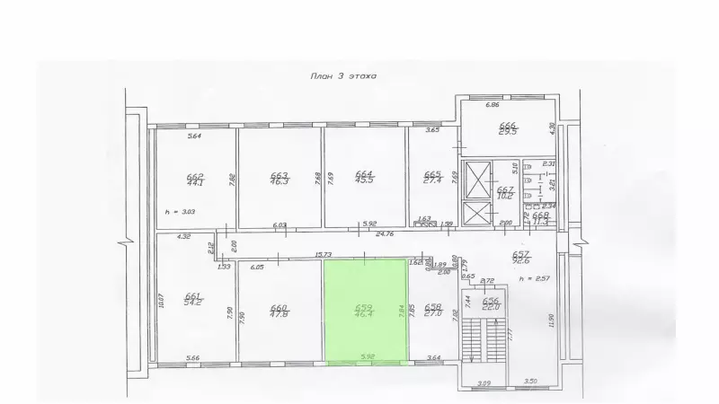Аренда офиса 46.4 кв.метров, 3 этаж-99. План объекта
