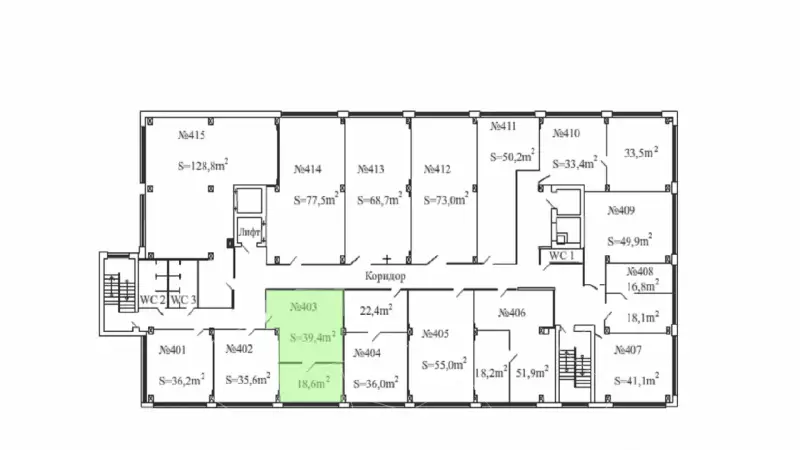 Аренда офиса 58 кв.метров, 4 этаж-99. План объекта