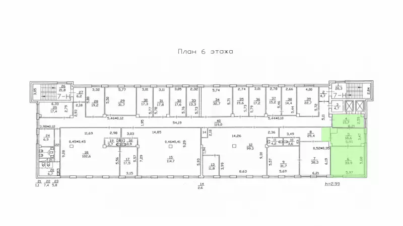 Аренда офиса 58.8 кв.метров, 6 этаж-99. План объекта