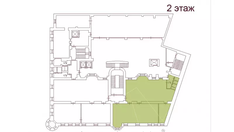 Аренда офиса 1029.2 кв.метров, 2 этаж-99. План объекта