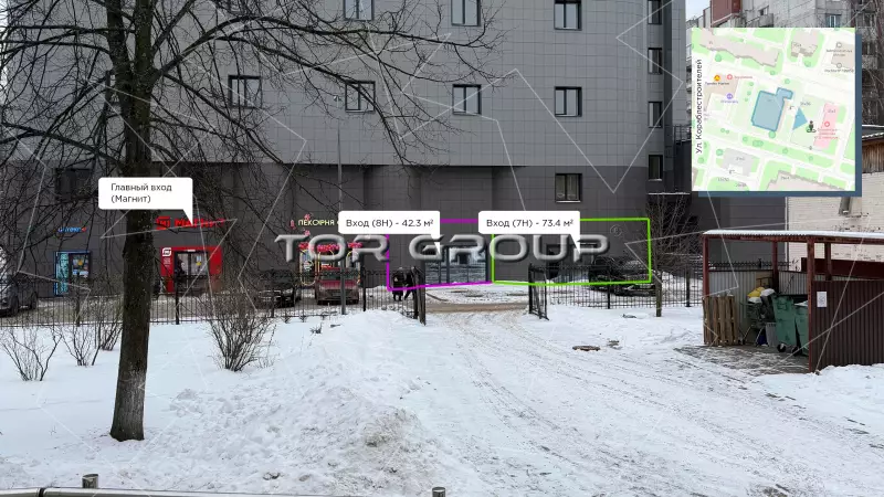 Аренда  помещения 42.3 кв.метров, 1 этаж-1. Фасад фронтальная