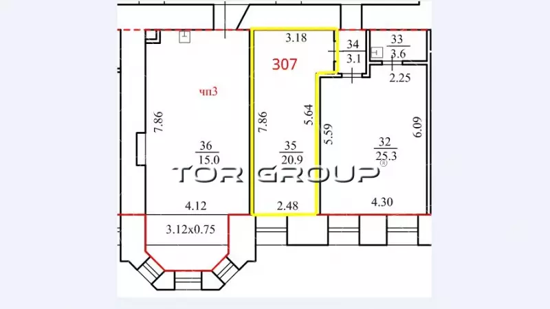 Аренда офиса 20.9 кв.метров, 3 этаж-99. План объекта
