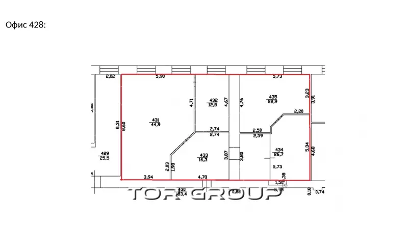 Аренда офиса 123.6 кв.метров, 4 этаж-99. План объекта