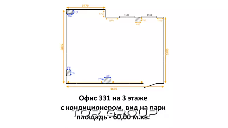 Аренда офиса 60 кв.метров, 3 этаж-99. План объекта