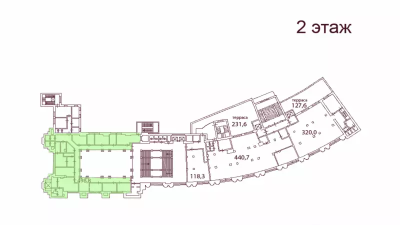 Аренда офиса 415.9 кв.метров, 2 этаж-99. План объекта